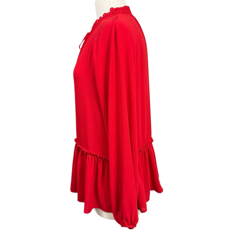 Loft Red Ruffle Hem Long Sleeve Blouse Women’s Medium - Picture 7 of 9